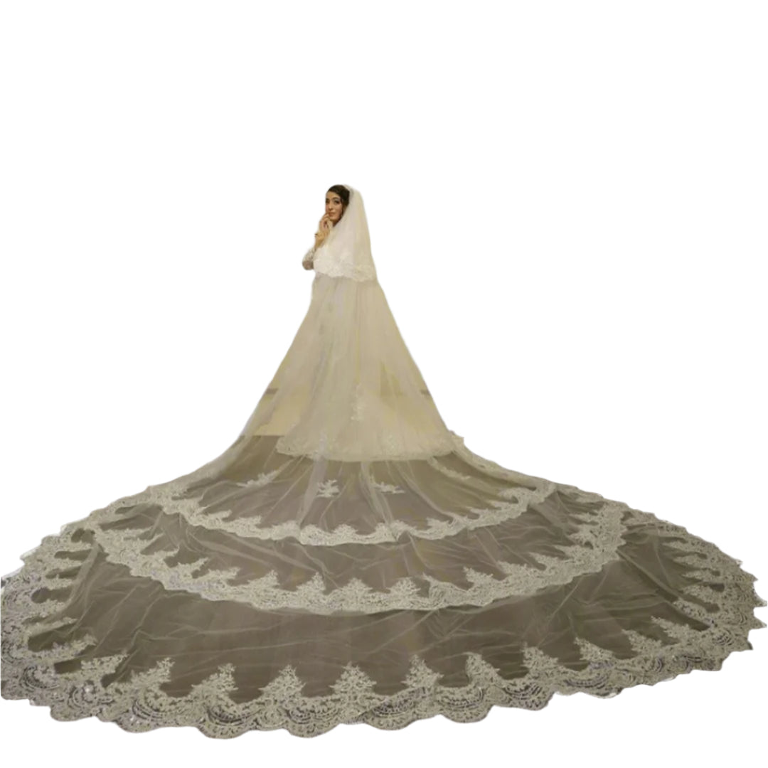 GownLink Premium Bridal Cascading Veil - 5.5mtr Long & 130inch Wide for Christian & Catholic Wedding GLVAL038W