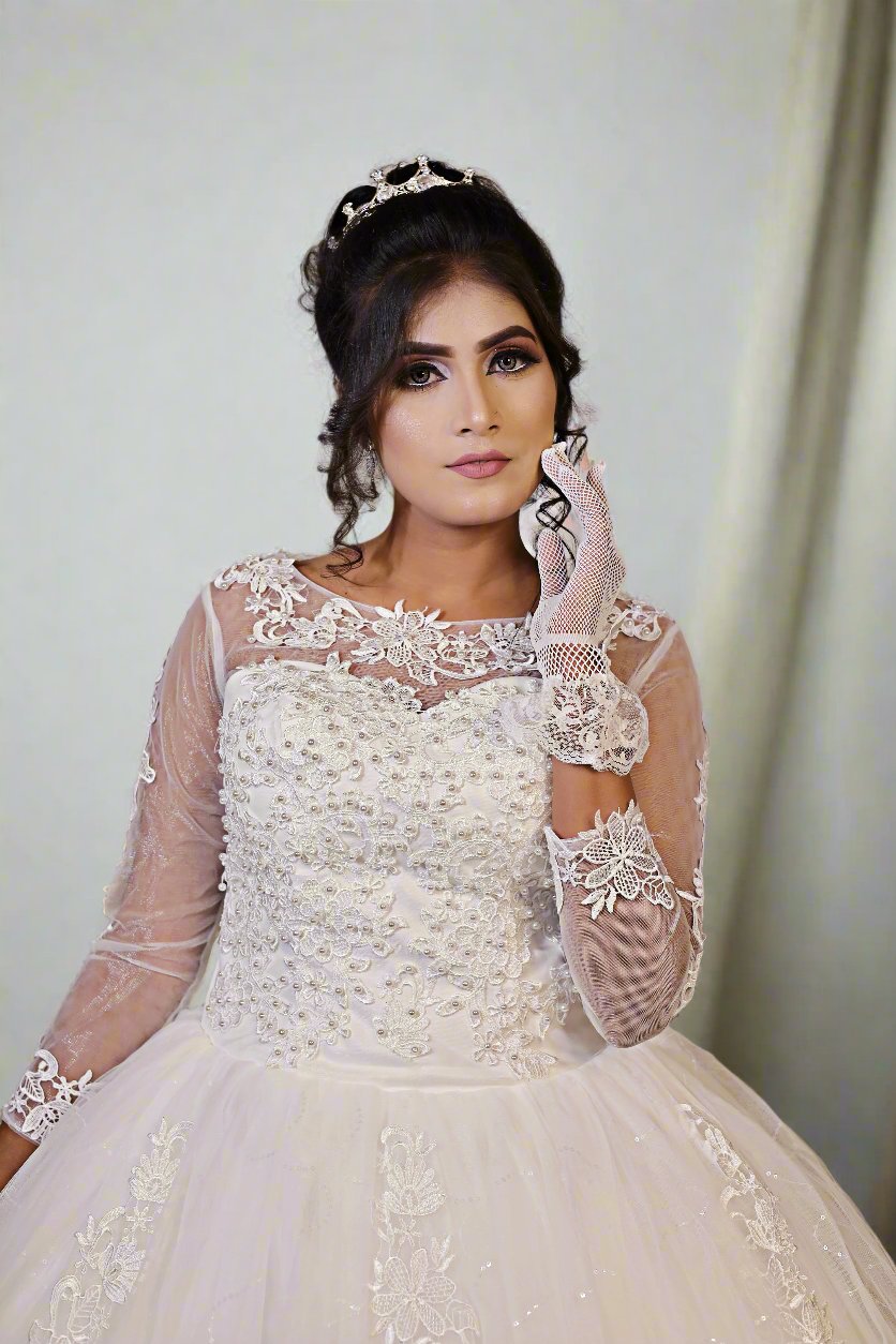 GownLink White Wedding Ball Gown with Rhinestone Accents GLGF042 Plus Size