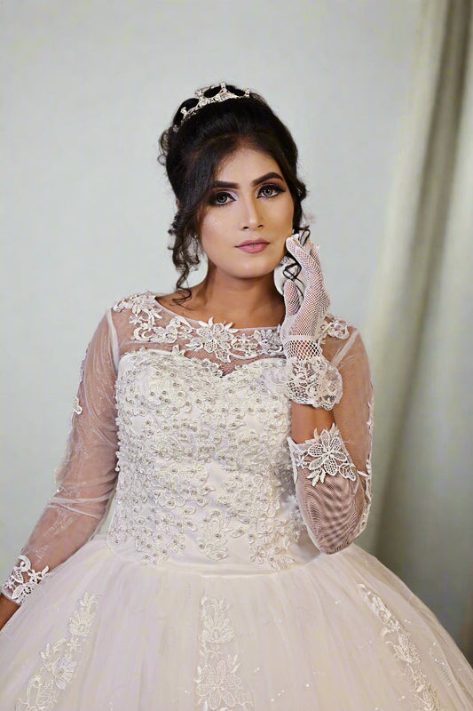GownLink  White Wedding Ball Gown with Rhinestone Accents GLGF042 Plus Size
