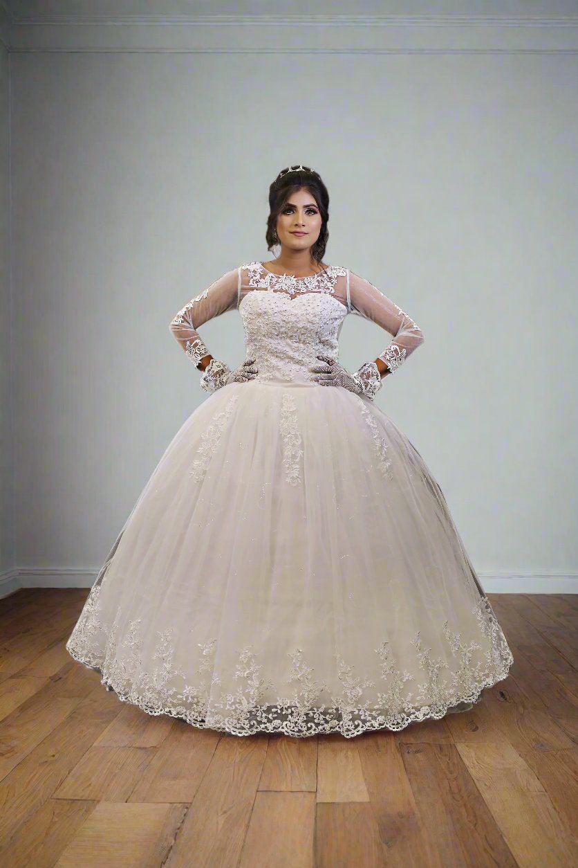 GownLink White Wedding Ball Gown with Rhinestone Accents GLGF042 Plus Size