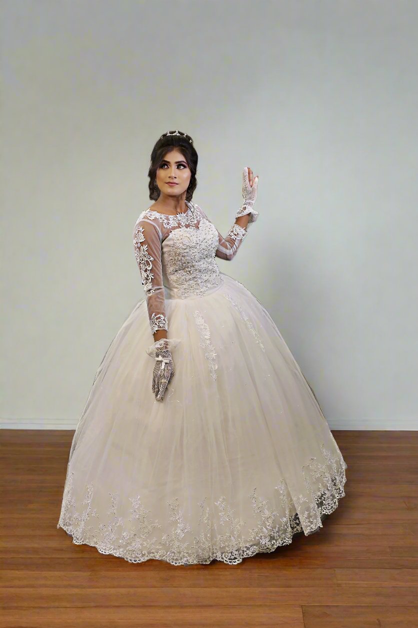 GownLink White Wedding Ball Gown with Rhinestone Accents GLGF042 Plus Size