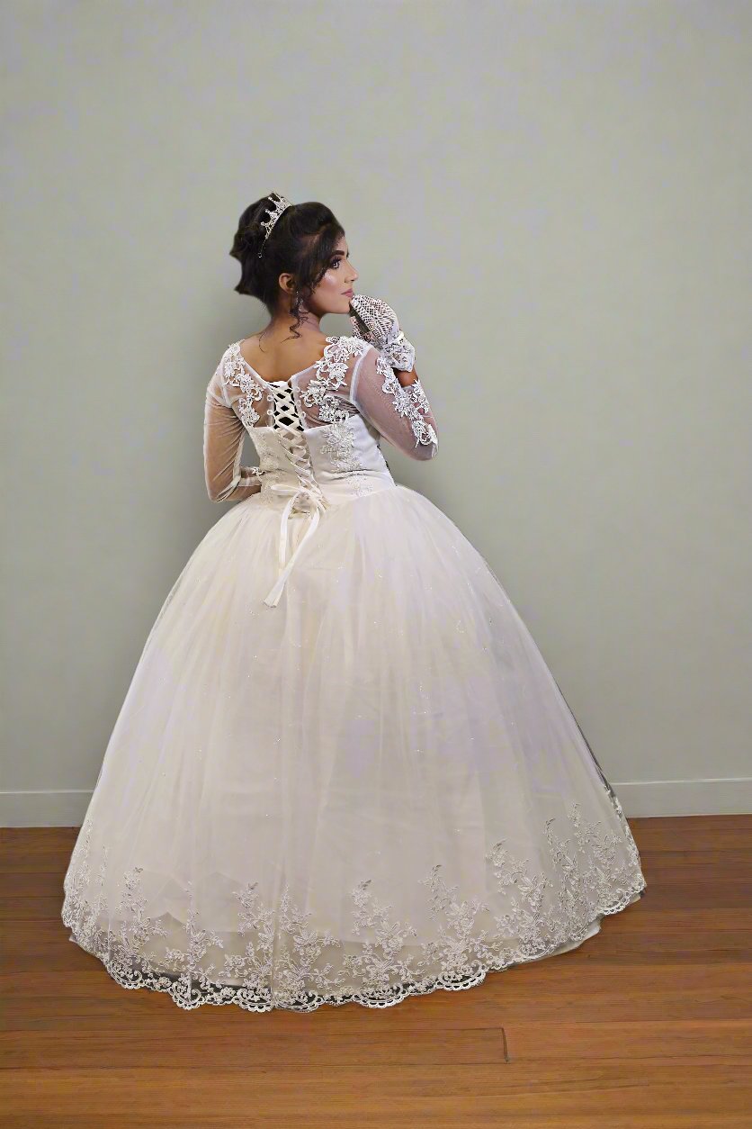 GownLink White Wedding Ball Gown with Rhinestone Accents GLGF042 Plus Size