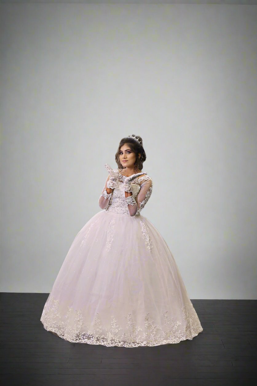GownLink White Wedding Ball Gown with Rhinestone Accents GLGF042 Plus Size