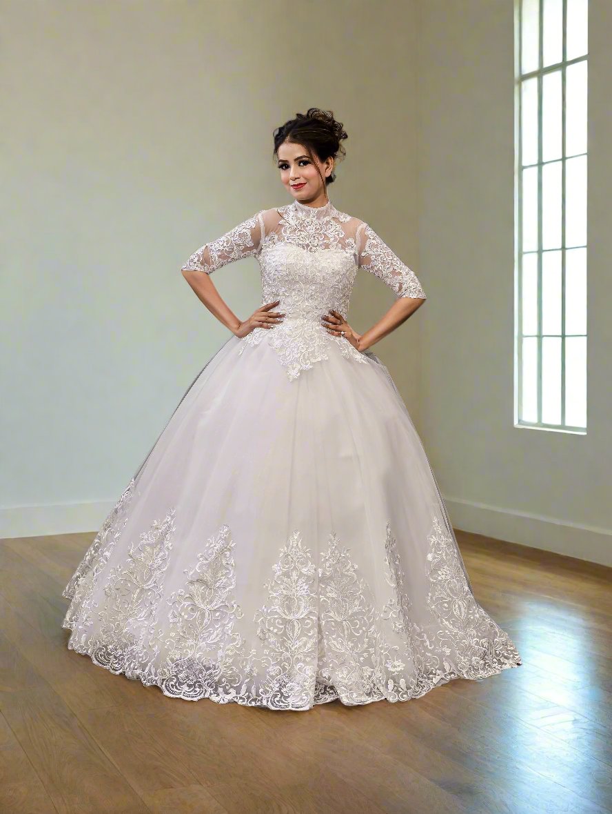 High neck design wedding dress in white 2024