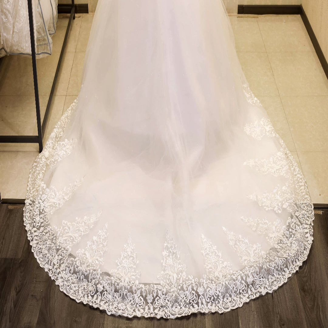 Gownlink White Christian Wedding Train Gown with Lace Appliques GL36CT