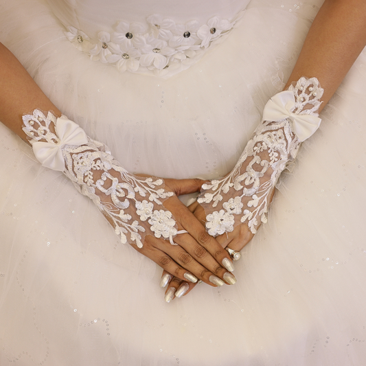 GownLink Gloves Adorned with Pearls of Elegance for Christian & Catholic Wedding G2