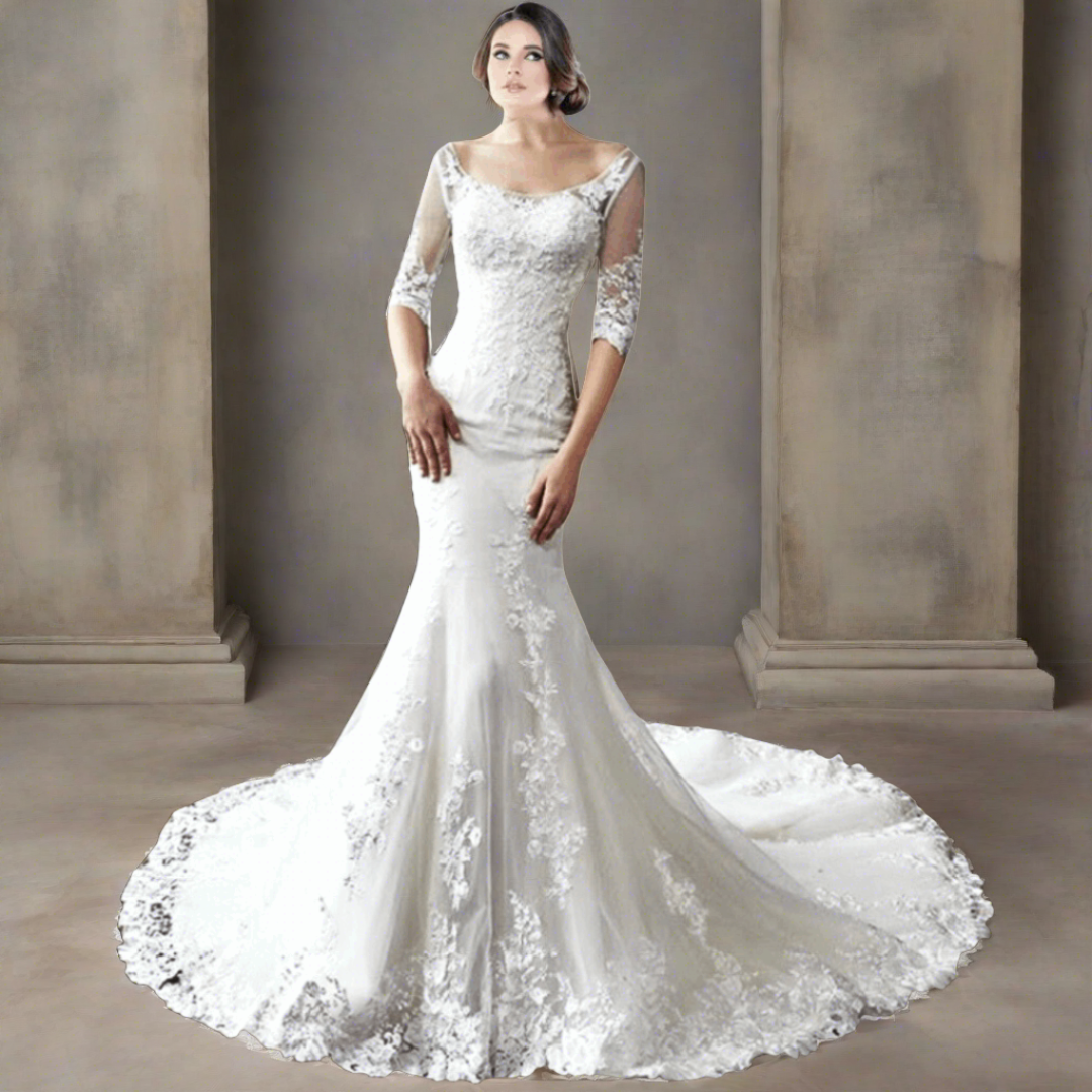 Mermaid silhouette with a boat neck line.