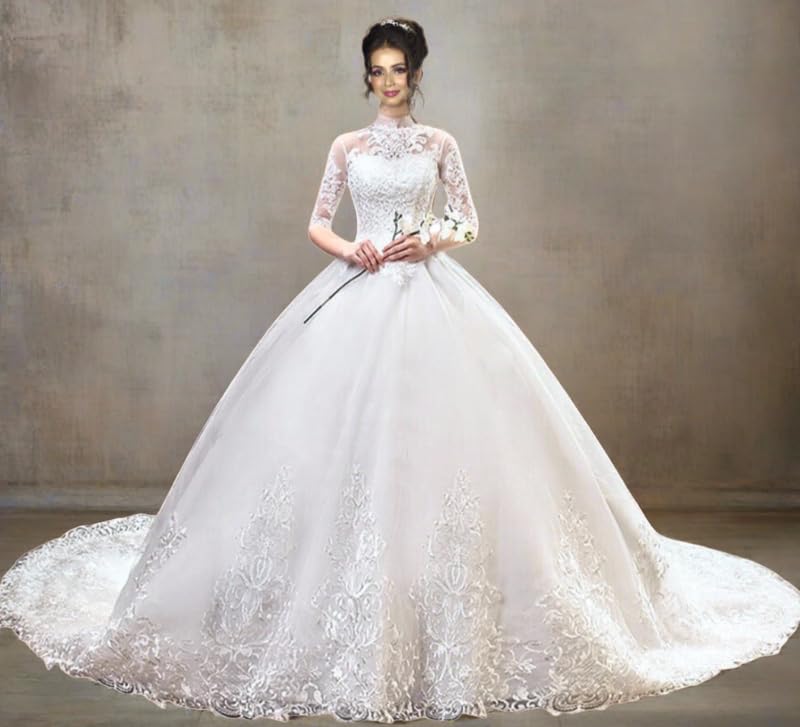 GownLink White Wedding Train Gown GLTD39T