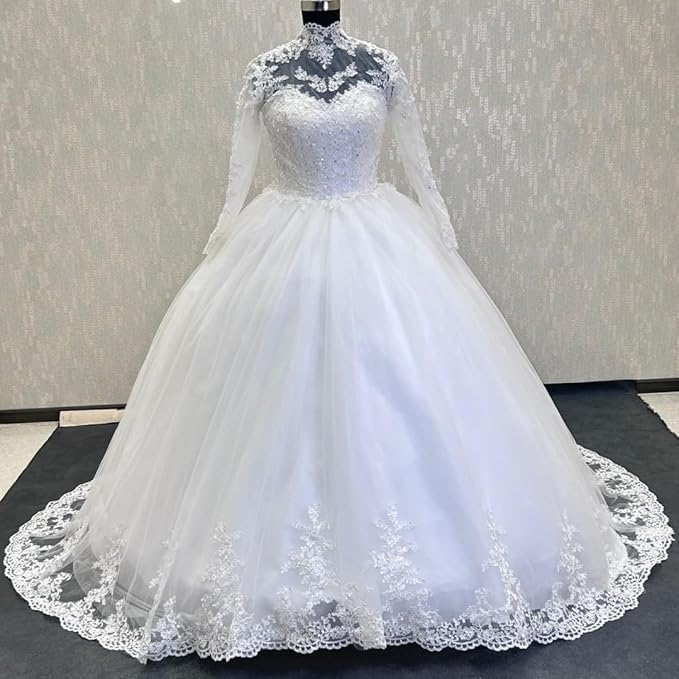 GownLink High Neck White Wedding Train Gowns for the High-End Bride GLW20