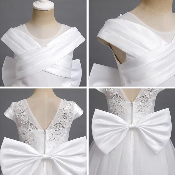 GownLink First Holy Communion Bow Dress for Girls