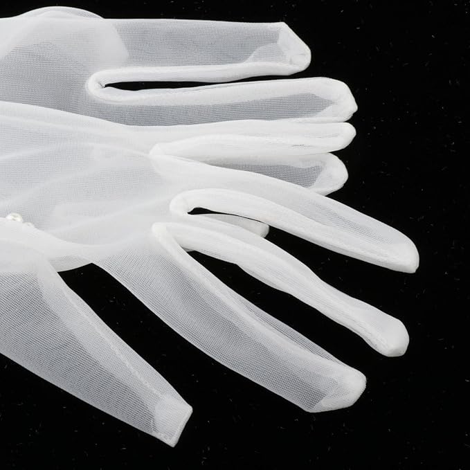 GownLink Lace Gloves Wedding Gloves for Bride Elbow Length Bridal Pearls Gloves Tulle Women G-97p