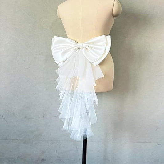 Gowlink,s Detachable Satin and Net Bow for Wedding Dress Bowknot with Irregular