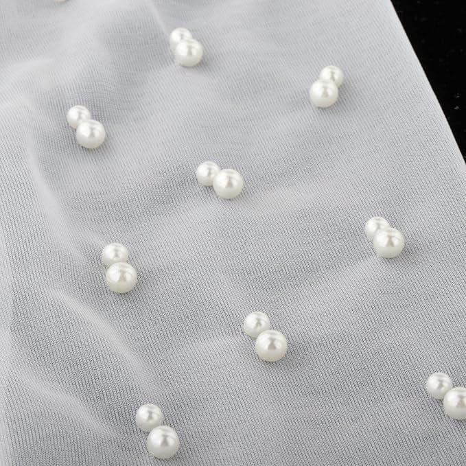 GownLink Lace Gloves Wedding Gloves for Bride Elbow Length Bridal Pearls Gloves Tulle Women G-97p