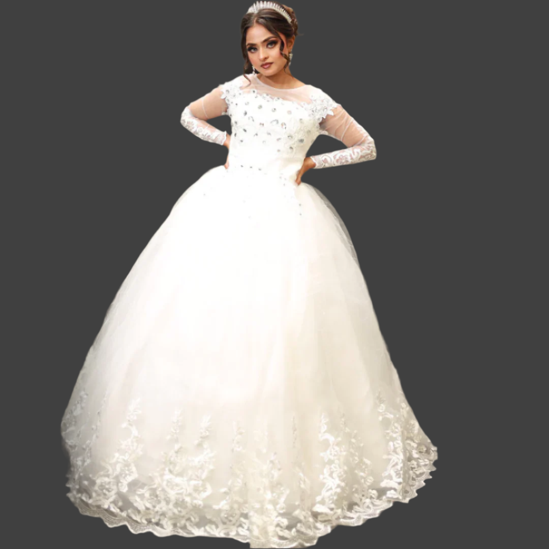 GownLink White Wedding Ball Gown with Rhinestone GLHMD16050083B