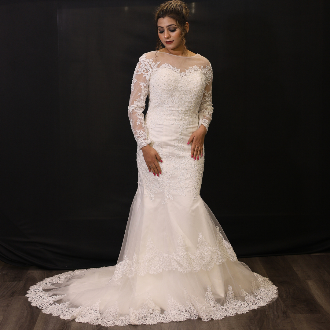 Beaded mermaid Christian wedding dress in Odisha