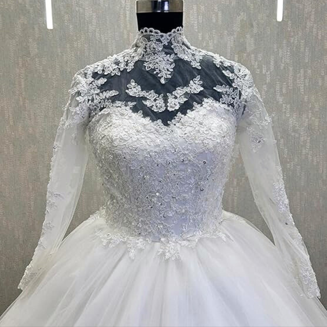 GownLink High Neck White Wedding Train Gowns for the High-End Bride GLW20