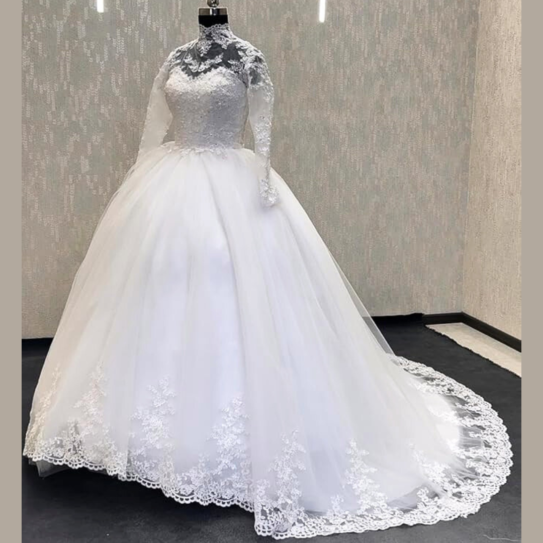 GownLink High Neck White Wedding Train Gowns for the High-End Bride GLW20