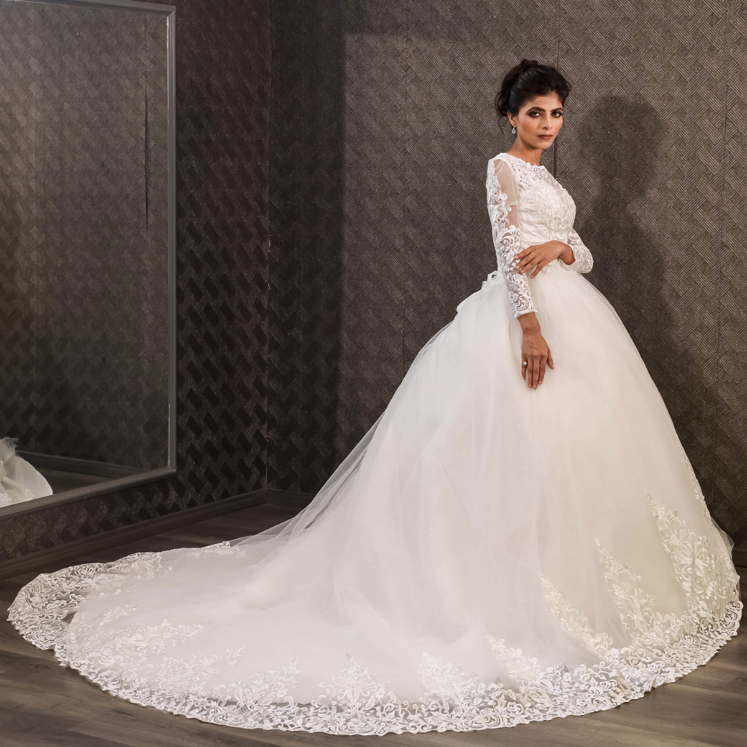 Gownlink White Christian Wedding Train Gown with Lace Appliques GL36CT