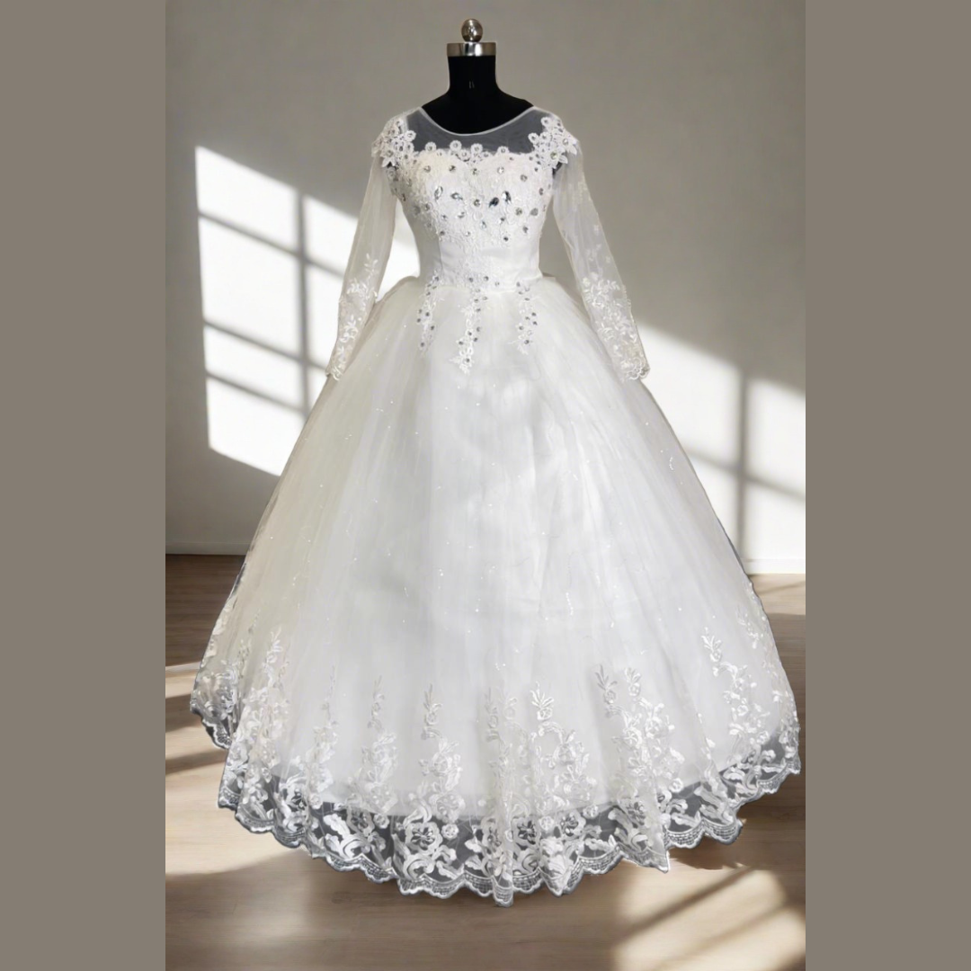 GownLink White Wedding Ball Gown with Rhinestone GLHMD16050083B
