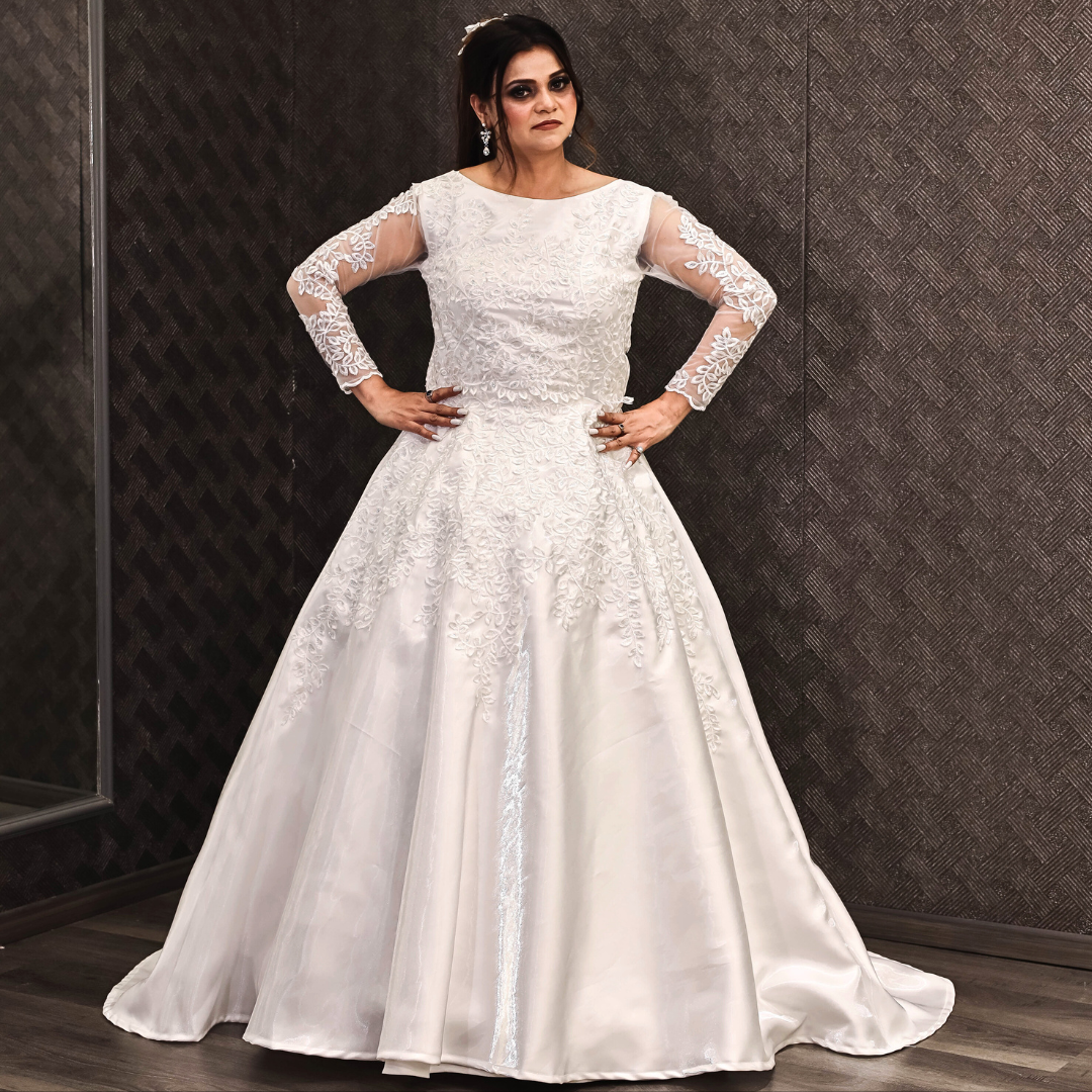 GownLink Satin Train Gown adorned with Exquisite Lace GLHMST7
