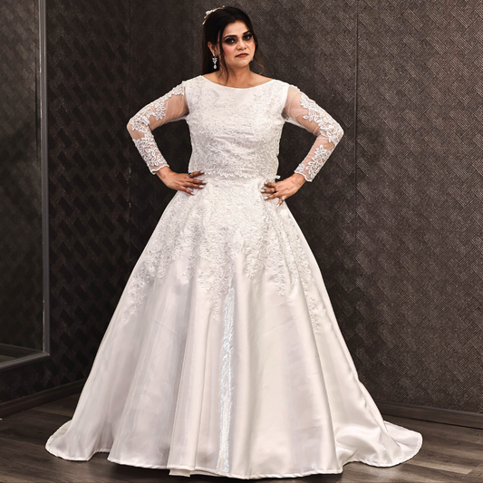 GownLink Satin Train Gown adorned with Exquisite Lace  GLHMST7