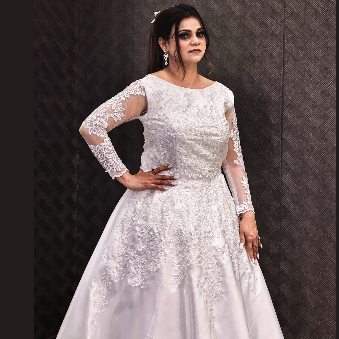 GownLink Satin Train Gown adorned with Exquisite Lace GLHMST7