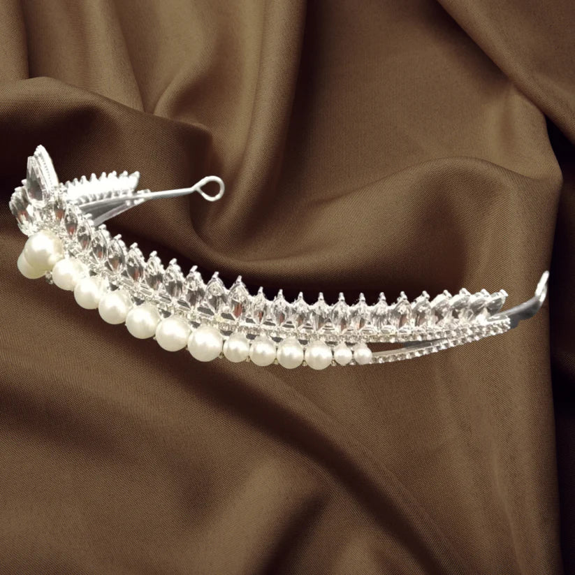 Luxurious Sapphire and silver Bridal Tiara with pearl Ornate Details