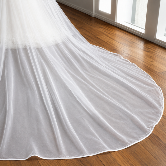 GownLink 2 Tier Veil Ribbon Cathedral Bridal Long Veil Christian & Catholic Wedding GLV9 3.5 Meter