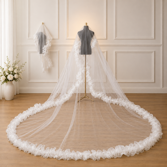 GownLink Beautiful 3.5 m Long Cathedral Bridal Veil Frill Edges GLVL-Frill