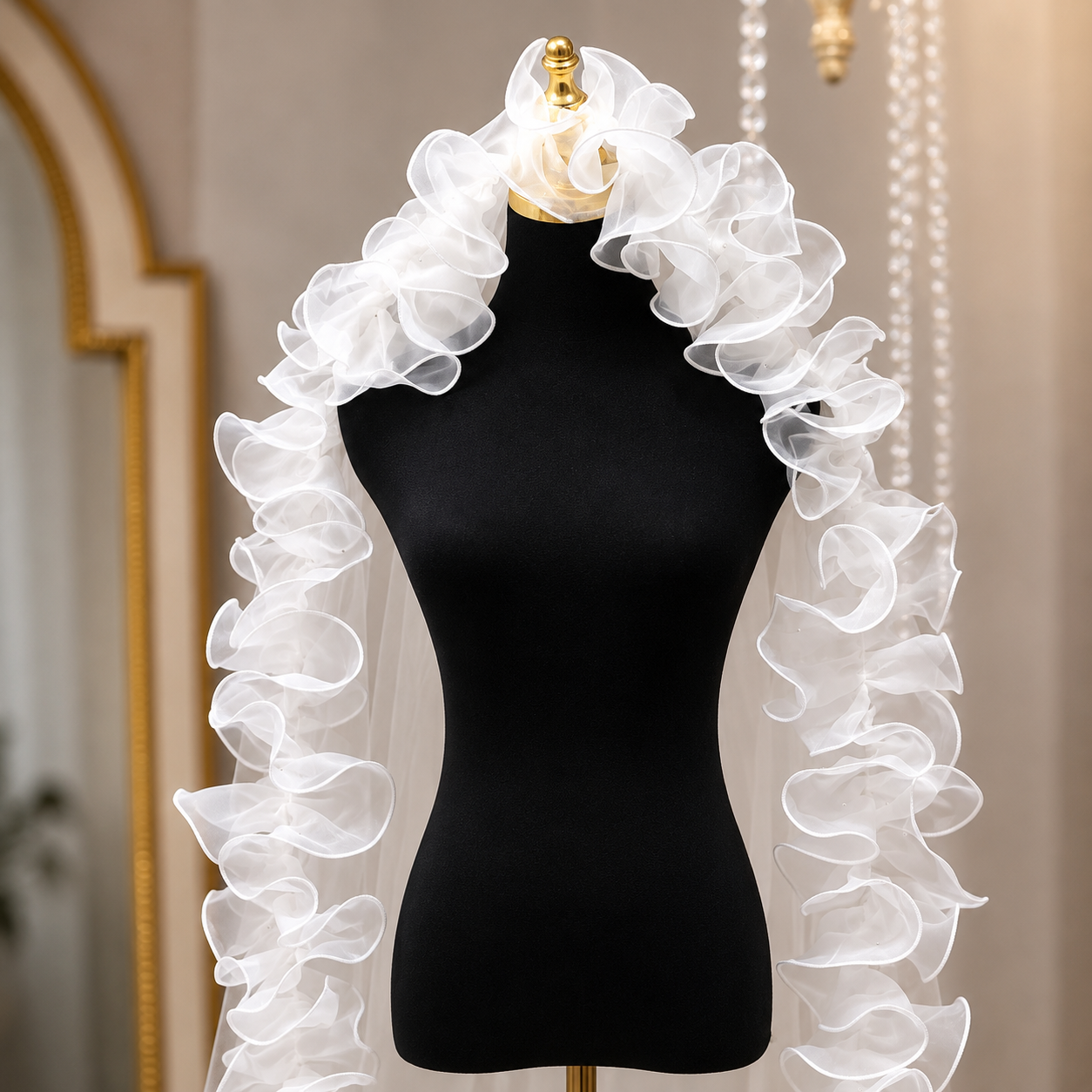 Side view of Cathedral Bridal Veil with comb attachment visible — GownLink CATHEDRAL
