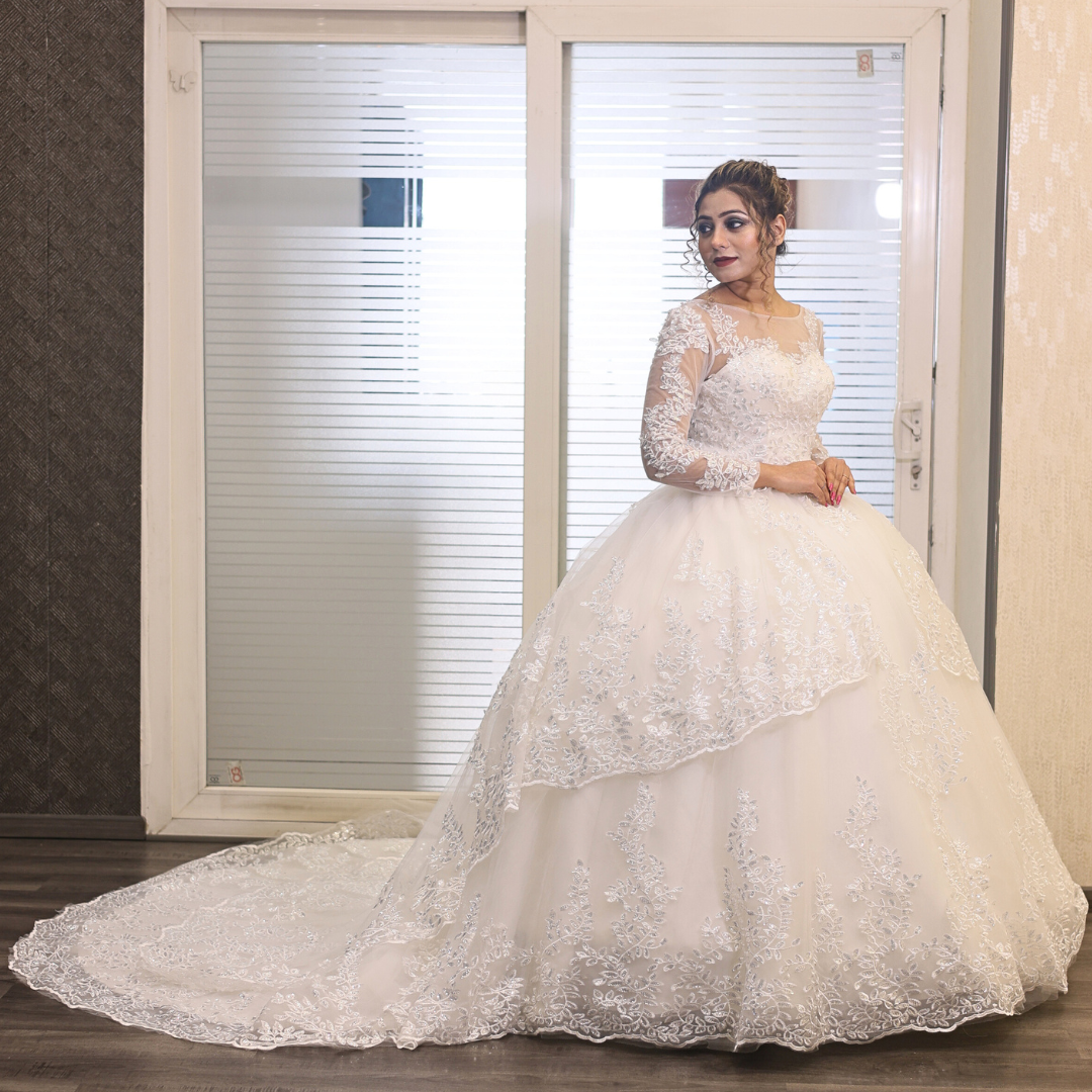 White traditional catholic wedding gown in Telangana