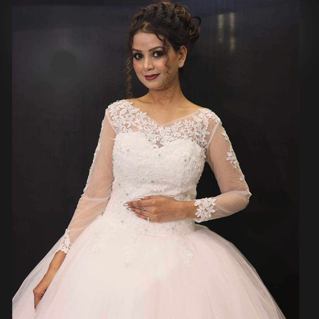 Catholic White Bridal Princess ball Gown in Jhansi