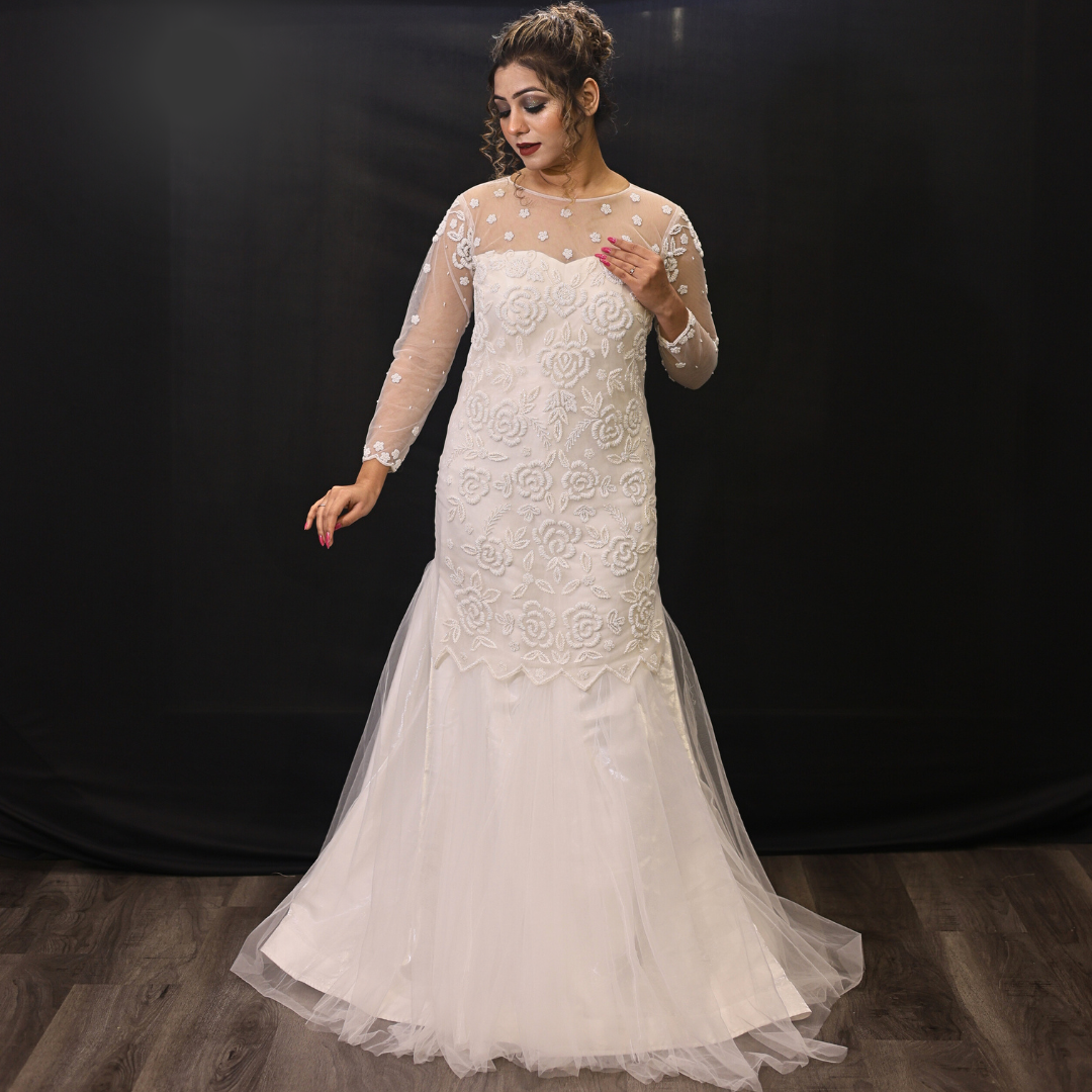 White Christain Wedding Mermaid Gown in Hyderabad