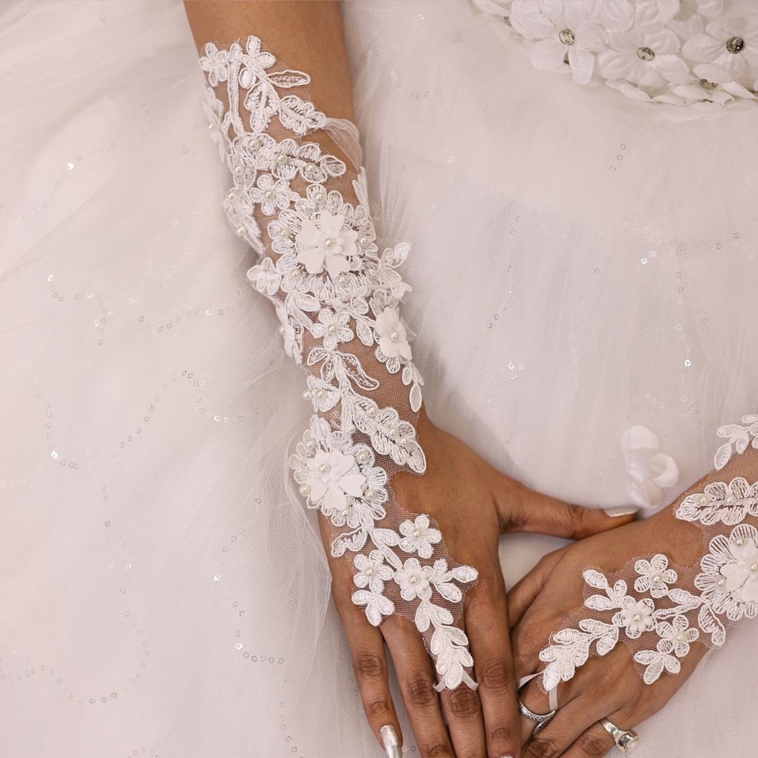 Long white wedding gloves for church in Lucknow
