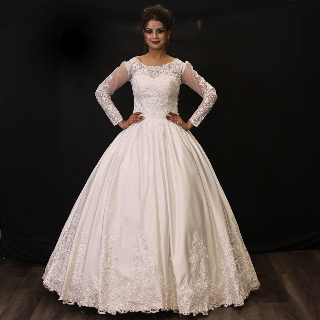 Buy White Satin Ball Wedding Dress in India Gownlink – GownLink