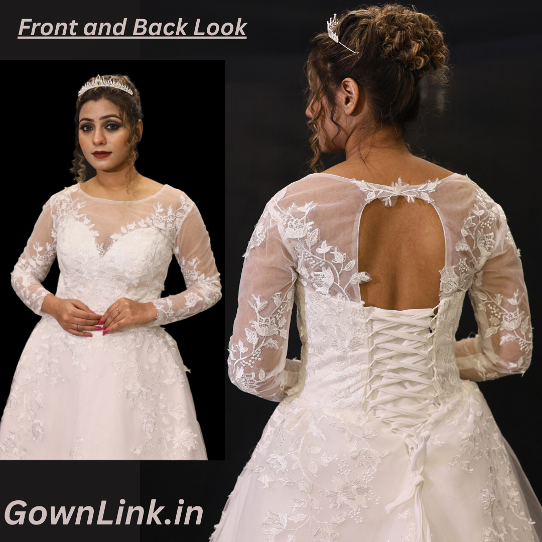 GownLink White Wedding A Line Trail Gown GLGA800T