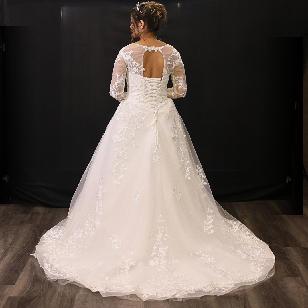 GownLink White Wedding A Line Trail Gown GLGA800T