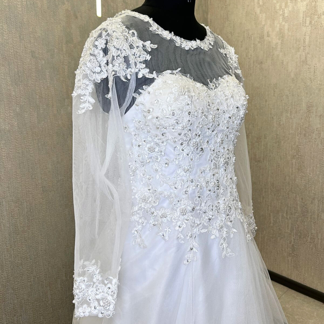 GownLink Christian and Catholic Weddings A Line Gown with Sleeves GL-A-Line