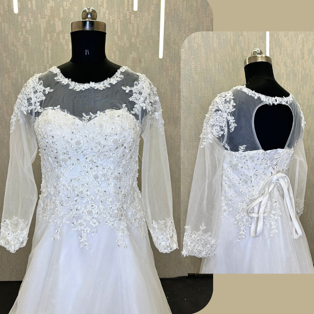GownLink Christian and Catholic Weddings A Line Gown with Sleeves GL-A-Line