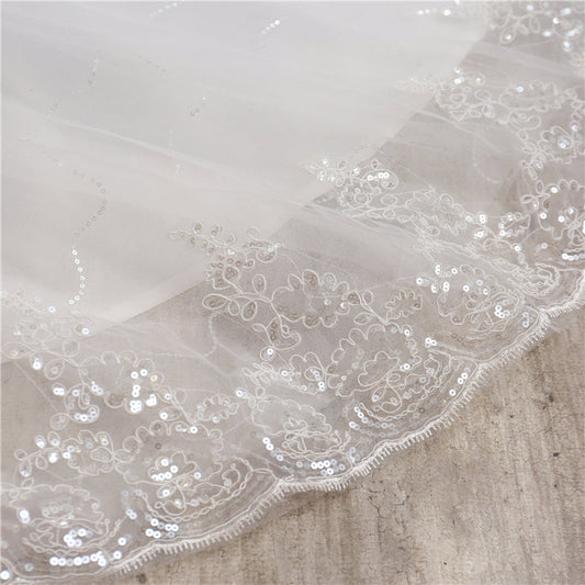 GownLink Luxury White Sequin Lace Princess Train Gown, Elegant Christian & Catholic Bridal Dress for Church Wedding Brides-GLHSD189CST