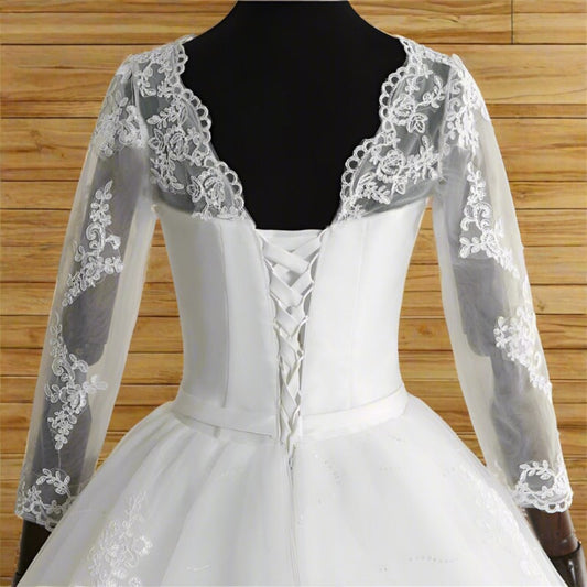 GownLink Classic White Wedding Train Gown, Elegant Long Trail Bridal Gown for Christian & Catholic Brides- GLHSD14T