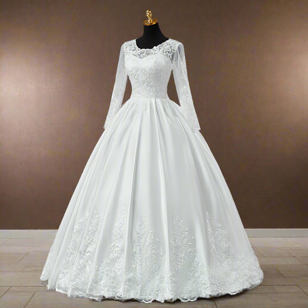 GownLink White Ball Gown Satin Wedding Dress GL36CBST