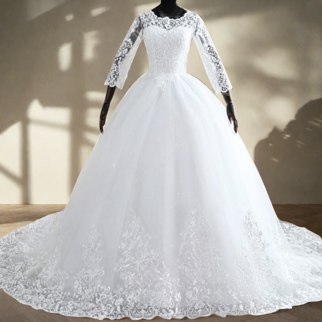 Contemporary Christian Wedding Gown with train Pusa