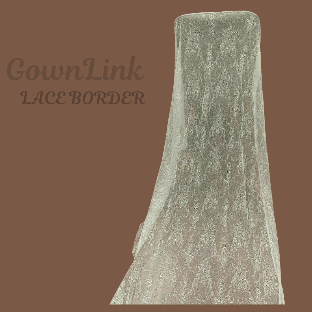 GownLink- White Lace Border for Wedding Gown-self design fabric