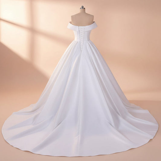 GownLink Premium White Satin Church Wedding Train Gown for Christian & Catholic Brides GLHMST04
