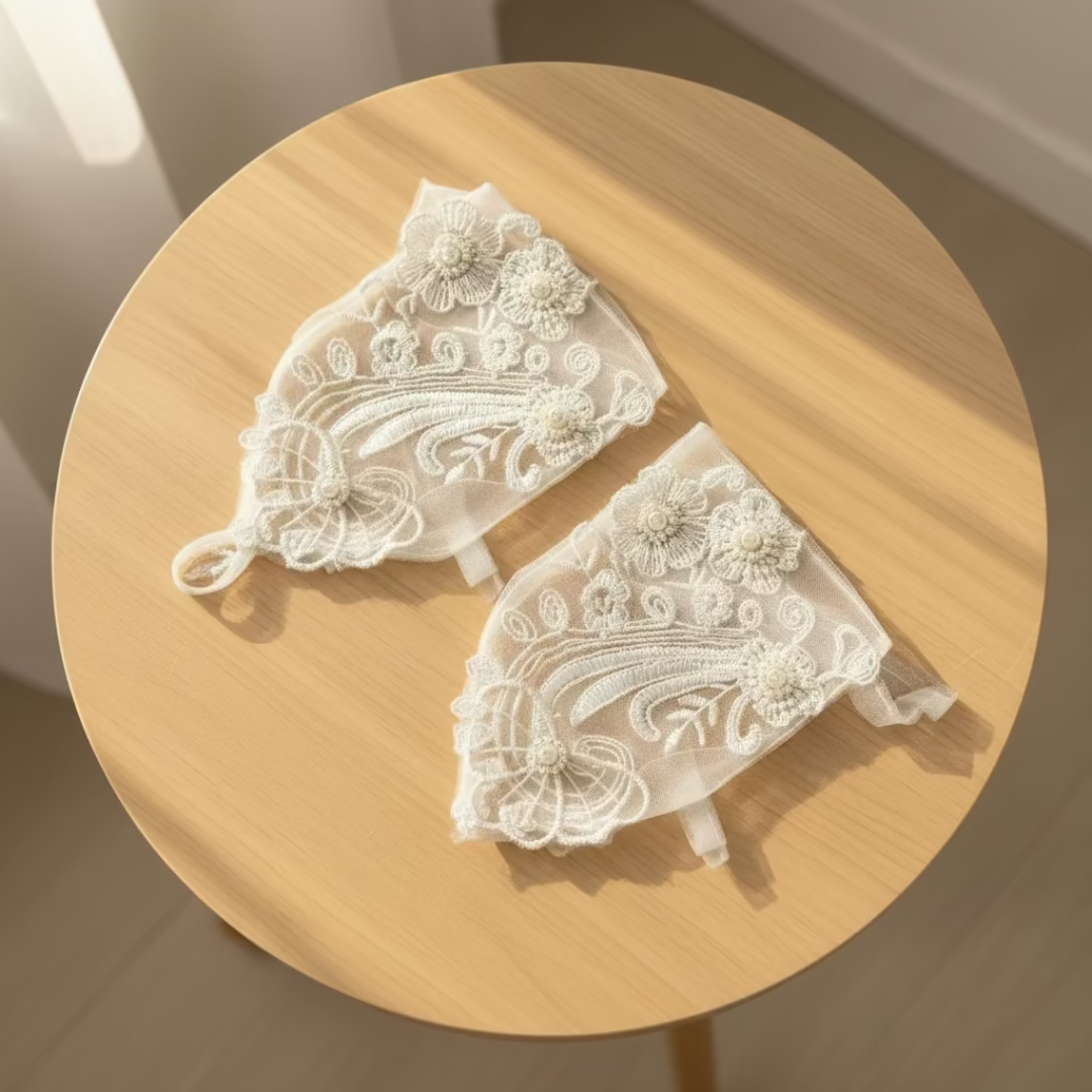 Detail of lace or mesh fabric on Bridal Gloves — GownLink G24