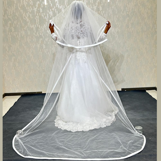 GownLink Satin Edge Cathedral Bridal Tulle Veil For Christian & Catholic Wedding GLVP01