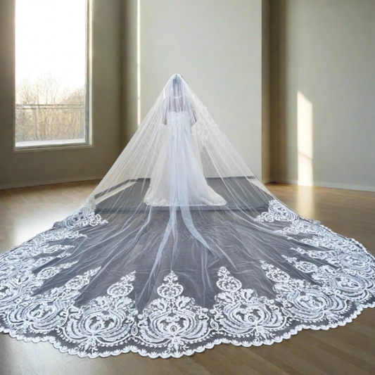 Gownlink's Radiant Elegance Cathedral White Long 2 Layer Bridal Veil For Christian & Catholic Wedding GLV7