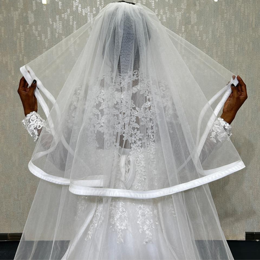 GownLink Satin Edge Cathedral Bridal Tulle Veil For Christian & Catholic Wedding GLVP01