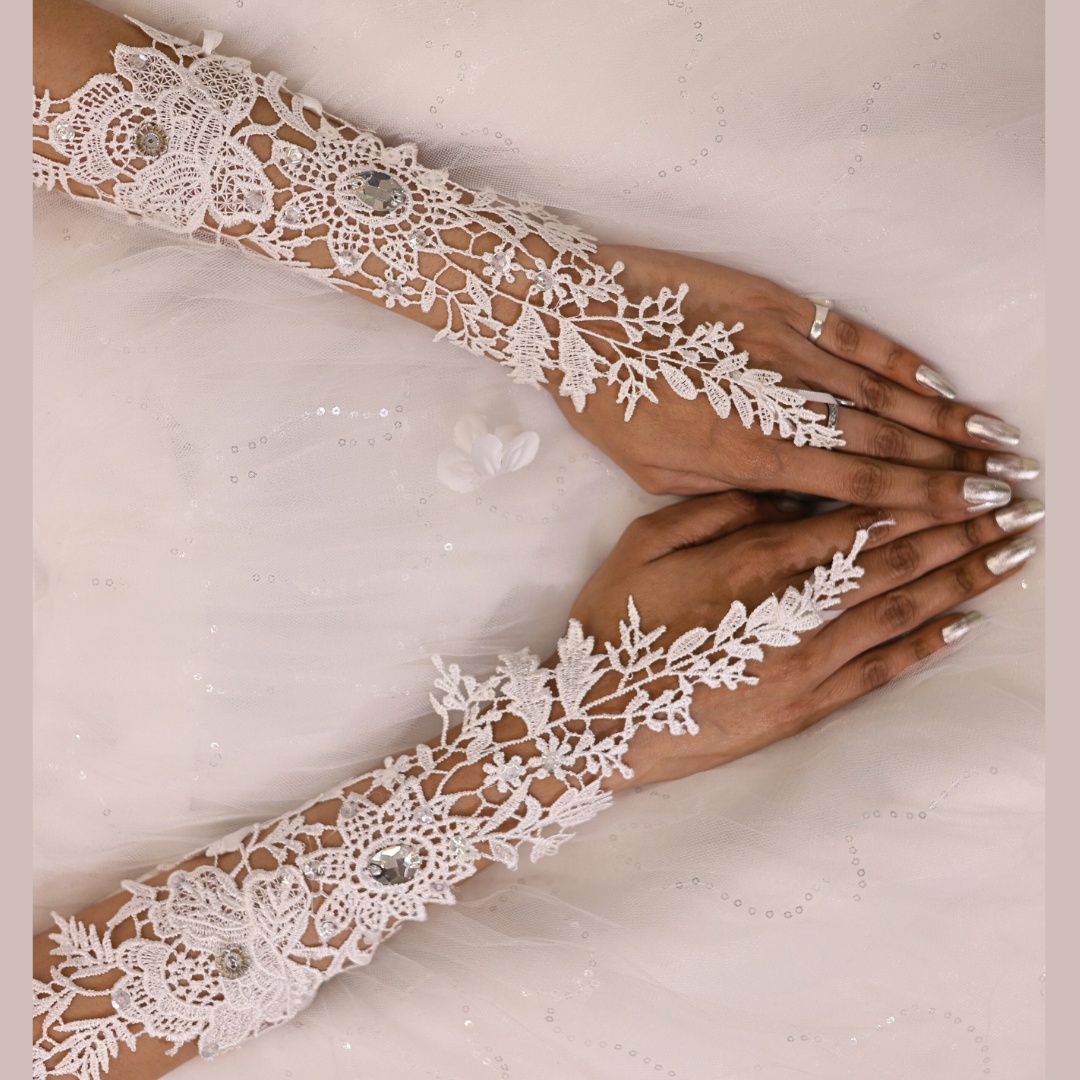 Religious white wedding gloves for bride in Karnatak